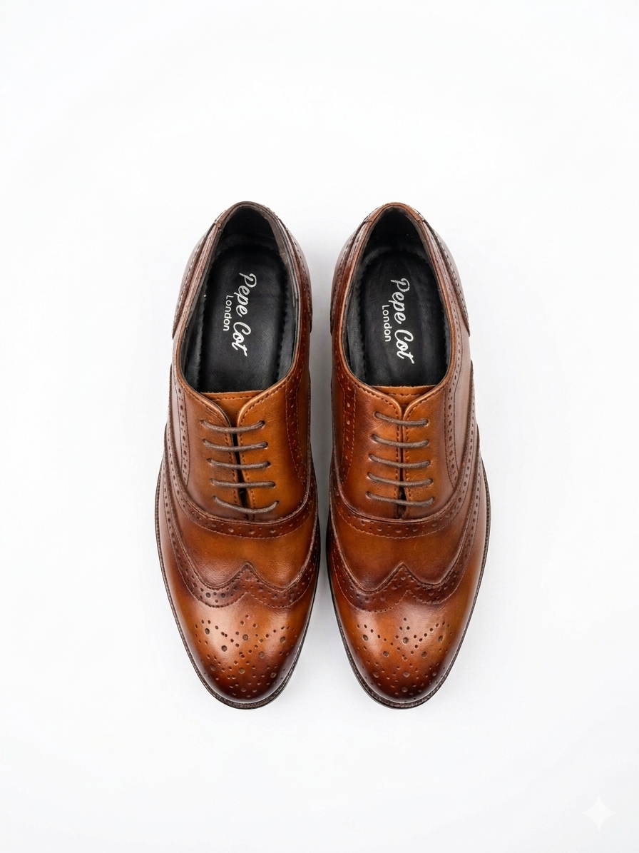 PepeCot Men's Classic Tan Wingtip Brogue Formal Shoes With TPR Sole