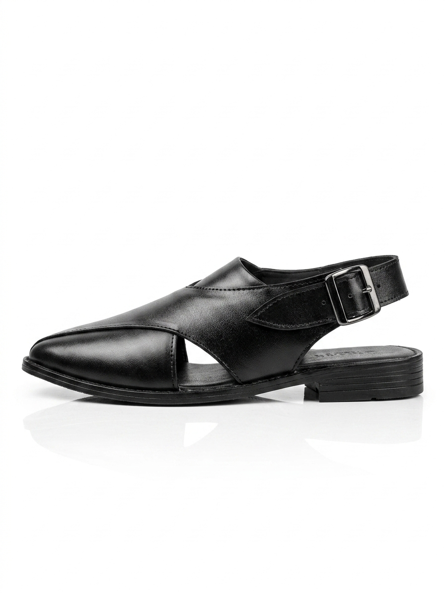 Men’s Traditional Black Leather Sandals for Casual & Festive Wear
