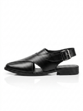 Men’s Traditional Black Leather Sandals for Casual & Festive Wear