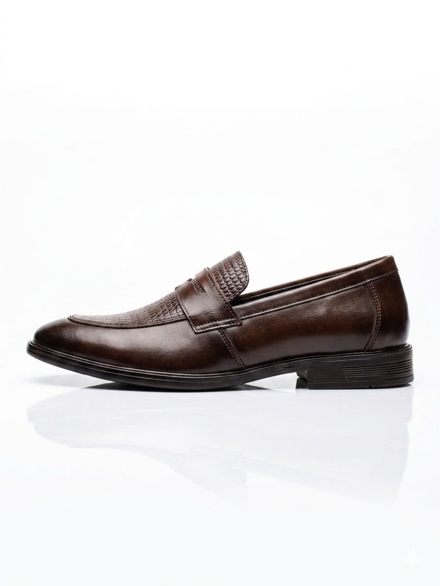 Pepe Cot London Men's Premium Brown Textured Penny Loafers | Formal & Semi-Casual Slip-On Dress Shoes