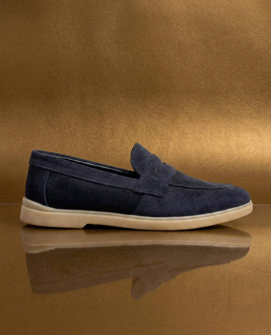 Pepe Cot London Men's Navy Blue Suede Penny Loafers With TPR Sole
