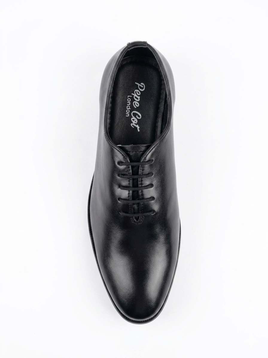 Pepecot London Premium Black Leather Wholecut Shoes - Classic Formal Lace-Up Dress Shoes