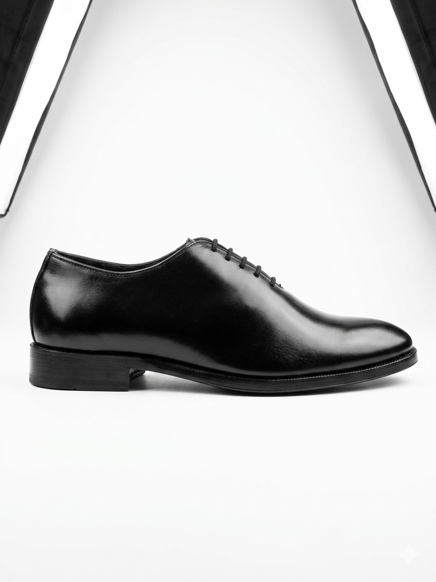 Pepecot London Premium Black Leather Wholecut Shoes - Classic Formal Lace-Up Dress Shoes